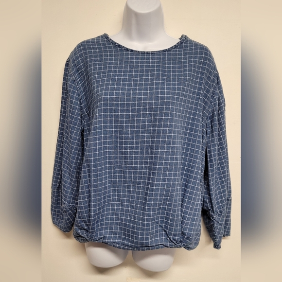 Zara Trafaluc Lightweight Denimwear M Long Sleeve Blue White Checkered Gingham - Picture 1 of 6